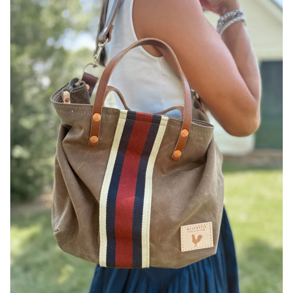 Elegant Tan Canvas Tote with Stripes